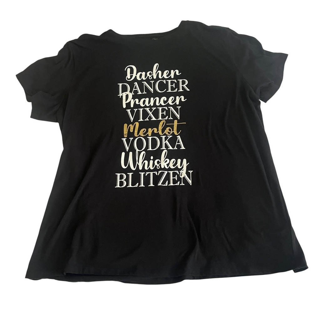 Maurices Womens 1X Black Christmas Reindeer Dasher Vodka Graphic Tee Shirt Humor